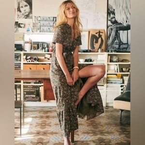 Sezane Green Floral Maxi Dress